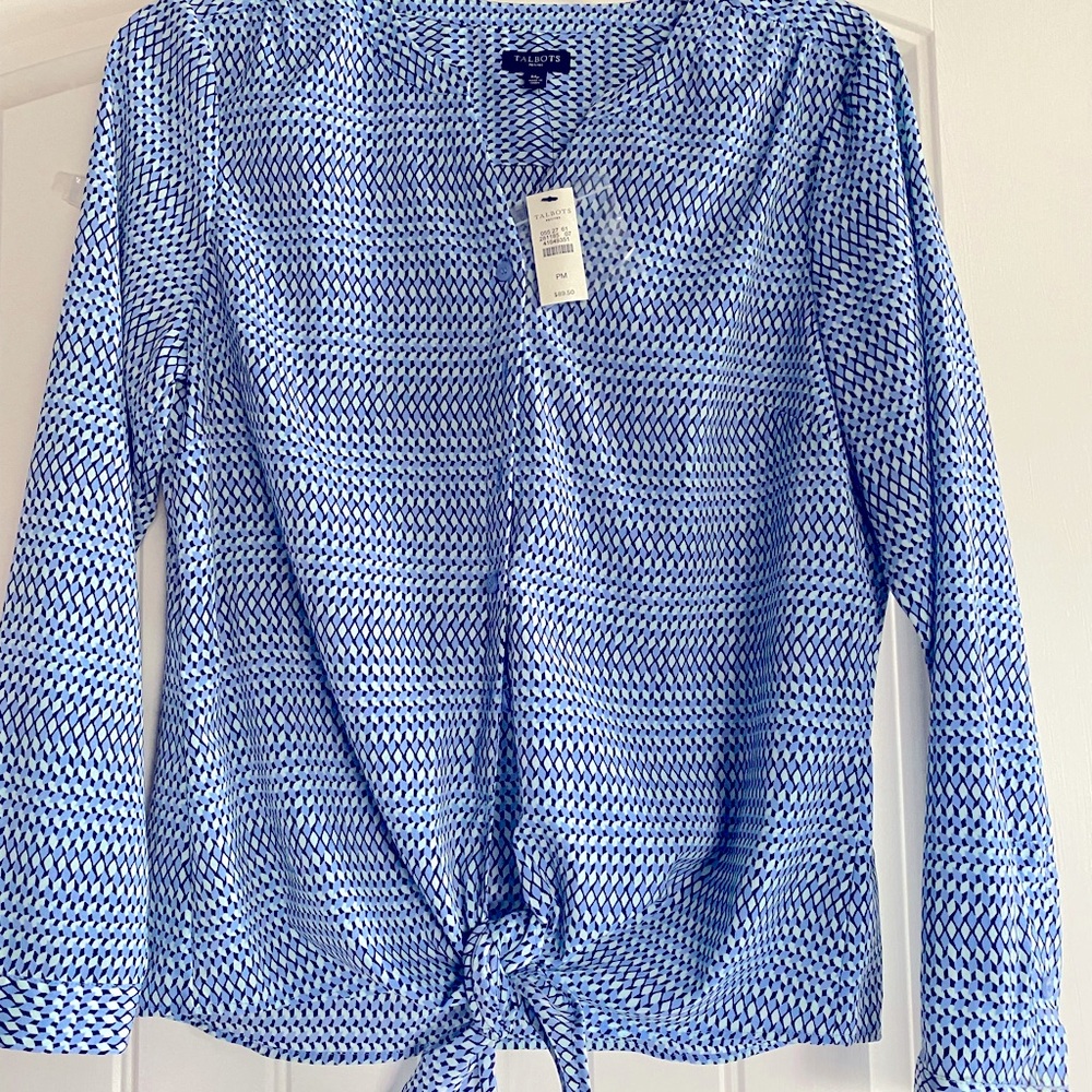 Talbots Petites Top- blue black white pattern